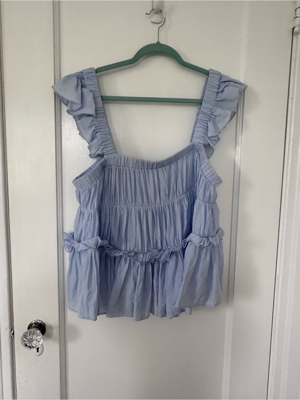 Anthropologie Mare Mare Light Blue Flutter Sleeve Gathered Top